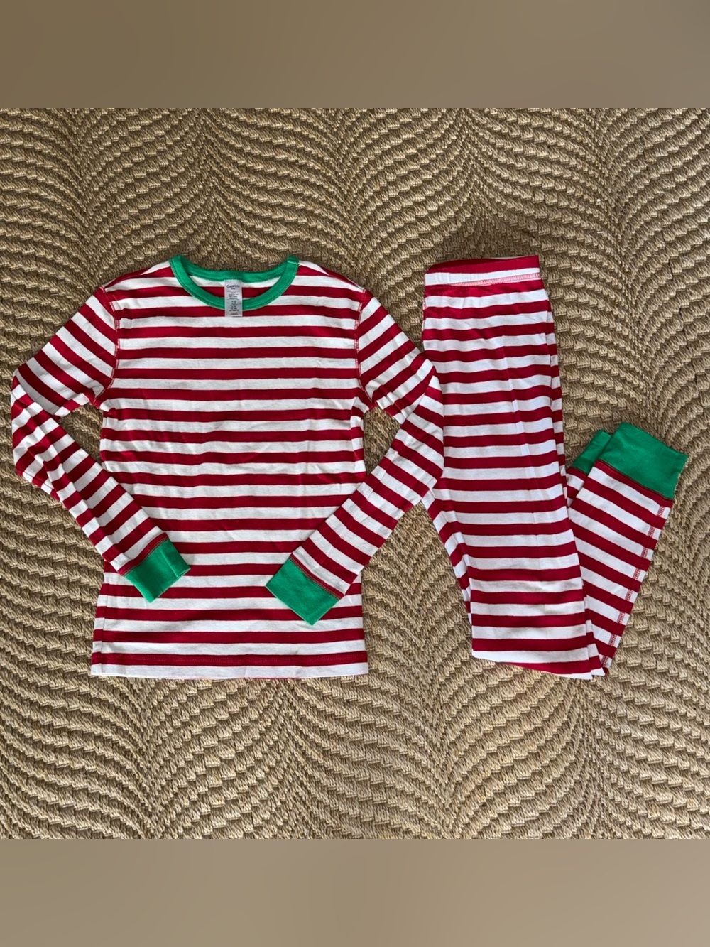 GapKids Large Kids Red White Stripe Pajama Set Green Trim Unisex Candy Cane PJs